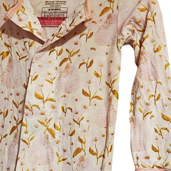 Magnetic Me Floral Pink/ Gold Spring Summer Overall Footie 3-6 Months -E5 - Picture 4 of 5